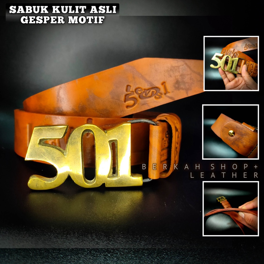 Sabuk Tali Ikat Pinggang Pria Kulit Asli Selapis Garut Original 100% Branded Gesper Motif Levis 501 