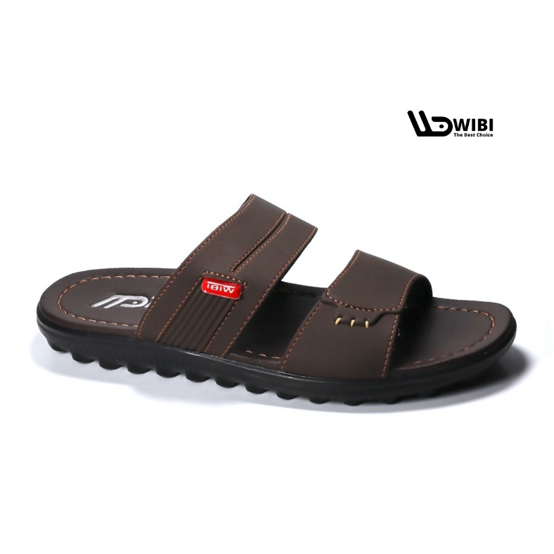 WIBI 39-43 JKT Public Low Dark Brown - Sandal Kulit Slide Selop Pria Dewasa Ban 2 Original Wibi S23 