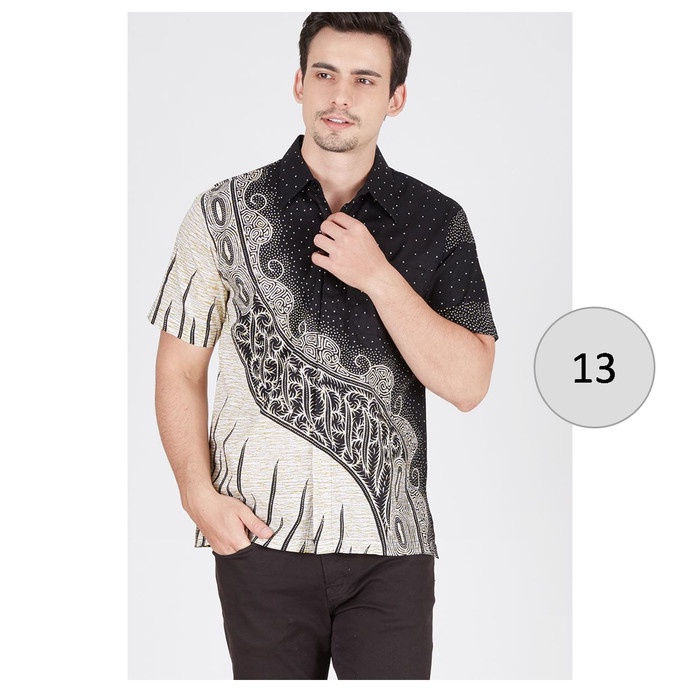 Kemeja Hem Batik Pria Lengan Pendek Hitam Putih 13 - Batik Nulaba