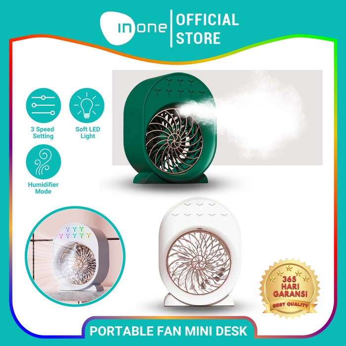INONE Kipas Angin Portable 3 Speed Mini Desk Fan USB Humidifier Tank - Hijau
