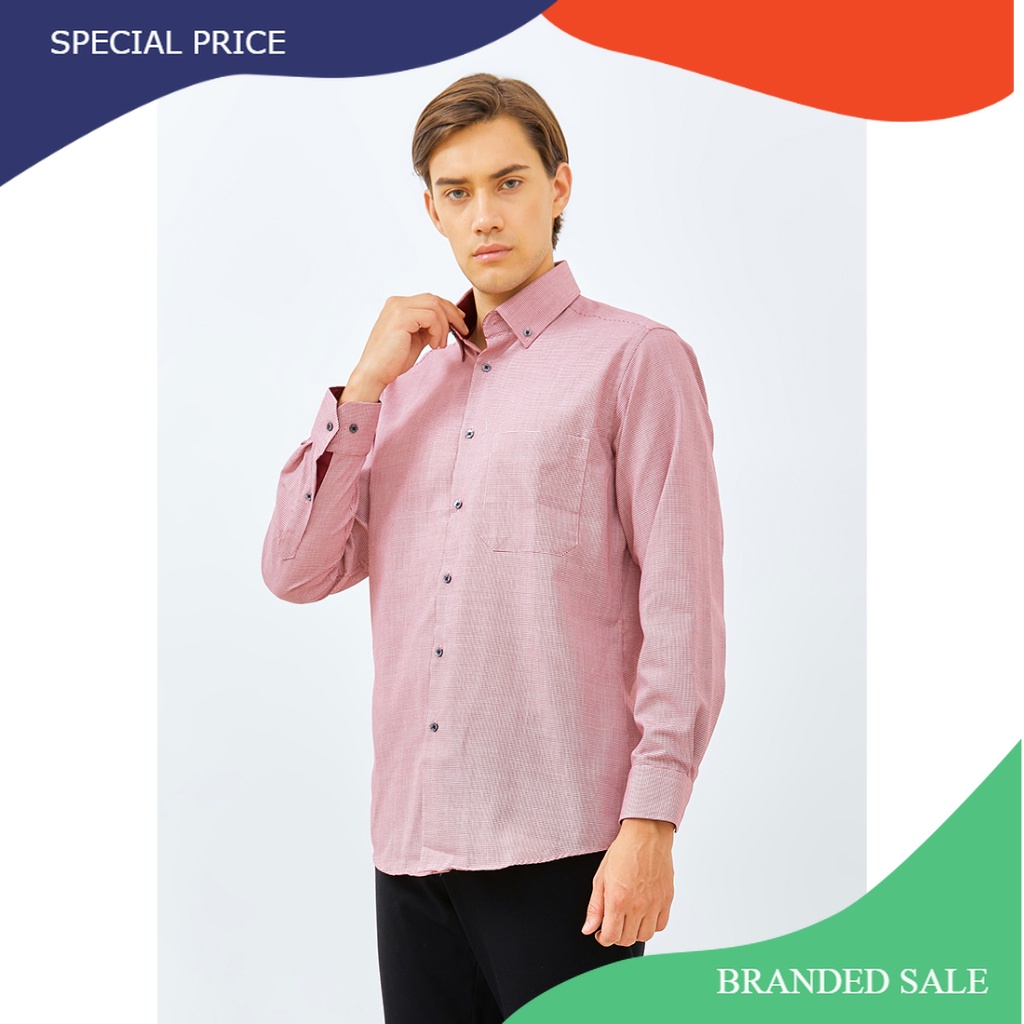 ALISAN Kemeja Lengan Panjang Kotak Salur Slimfit Merah - 11741