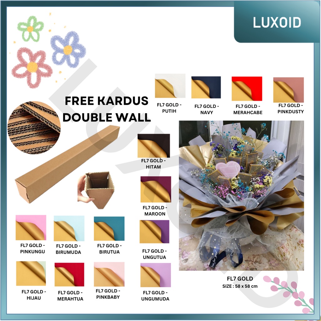 

LUXOID - FL7 GOLD 5Lembar-Kertas Bunga Buket Dua Warna Gold/Kertas Buket Bunga Florist Cellophane Bi Color Gold