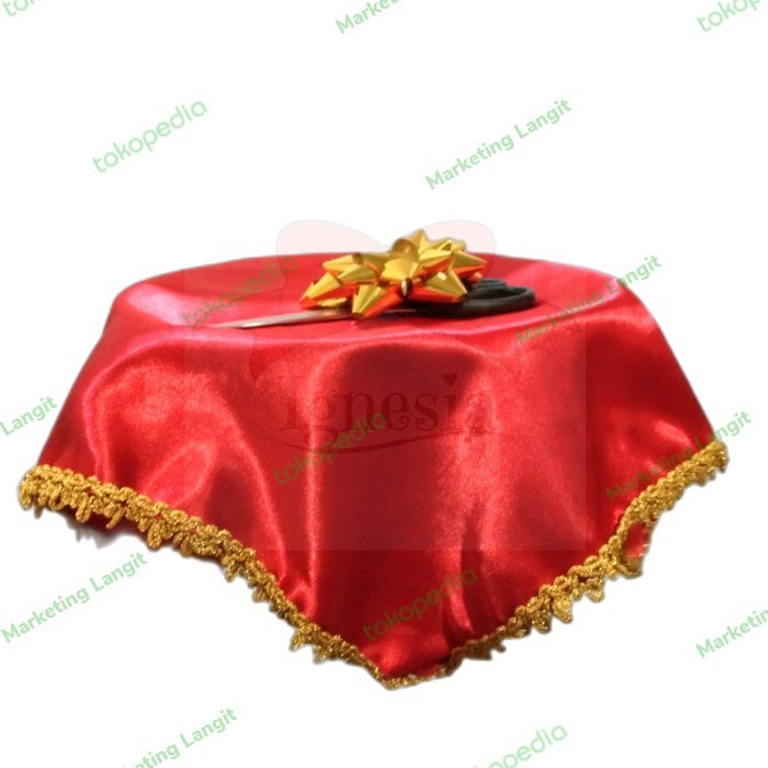 

PROMO - PITA KADO - Nampan Hias Multifungsi Custom Kain Alas Gunting Pita Baki Peresmian - 1 Set 35cm, Merah