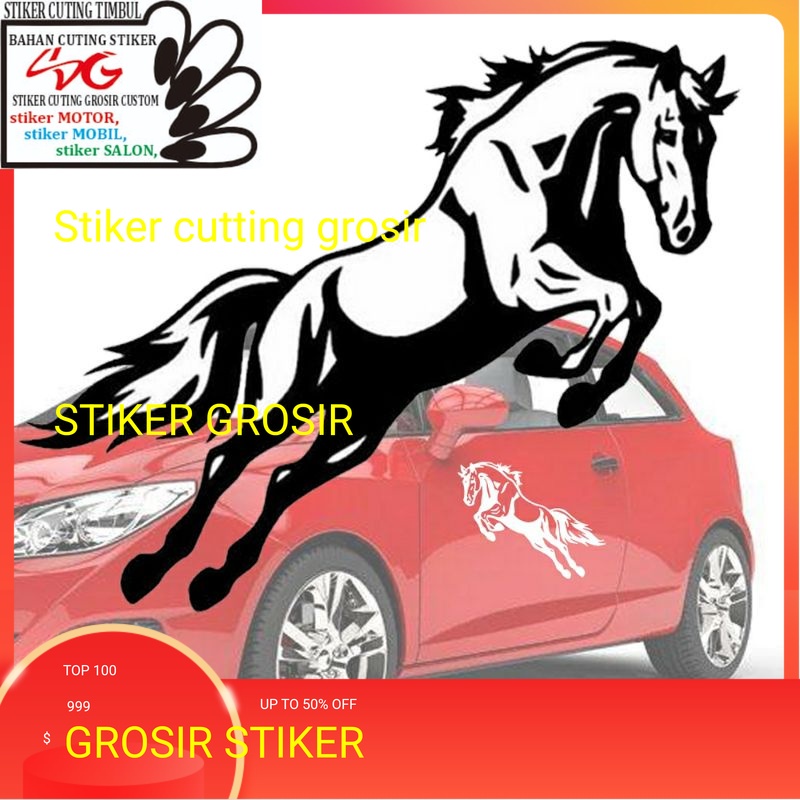 Cutting Sticker Stiker Mobil Gambar Kuda Stiker Kaca Body Bumper Bemper Mobil Ukuran 19x15 cm Stiker