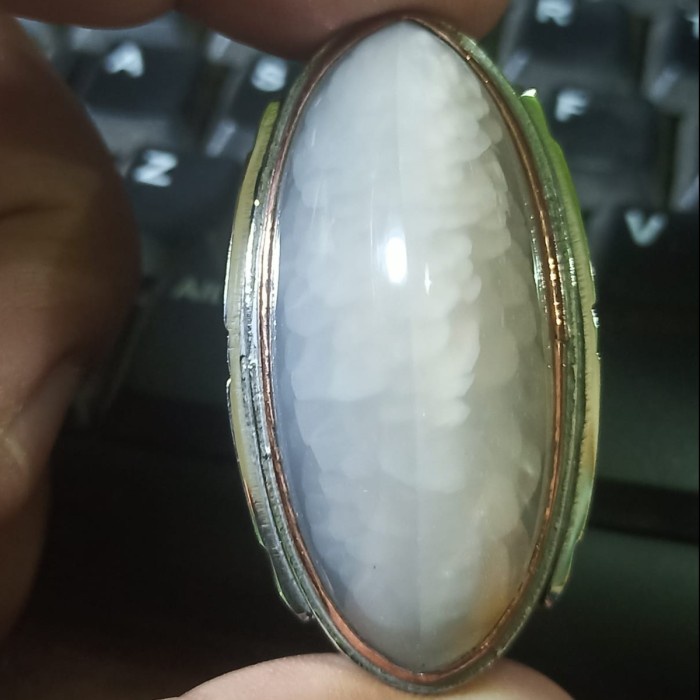 Cincin Batu Akik Pandan Semu Nanas Kapas Sutra Merah Lumut Oli Antik73
