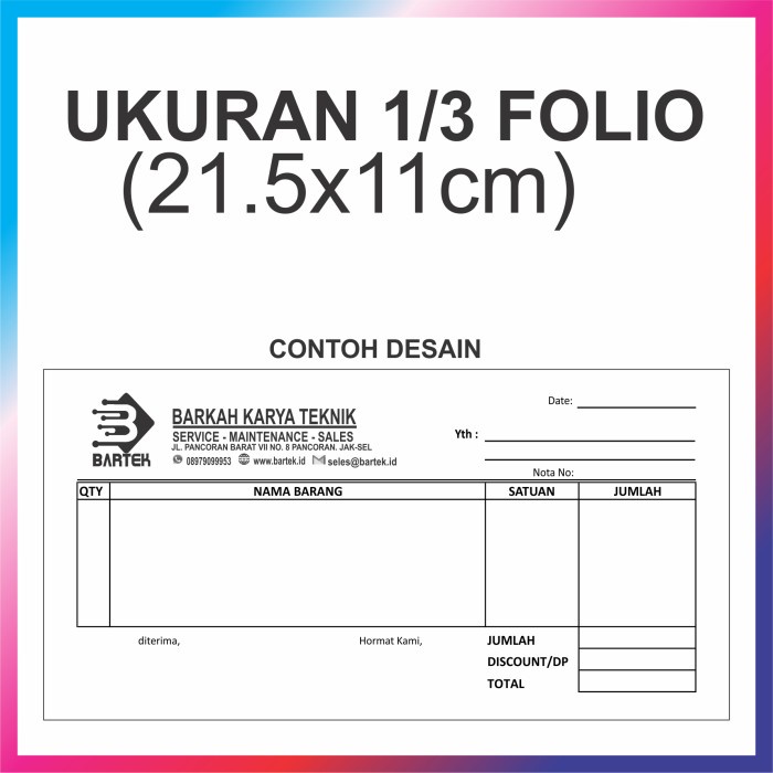 

MURAH- Cetak Nota 1 rim 2 Ply / Rangkap ( Custom NCR INVOICE BON ) 2ply 1rim- 1.2.23