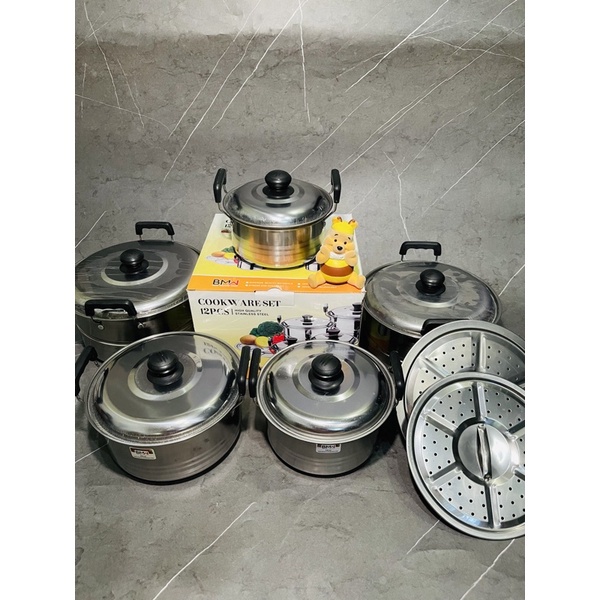 Panci set 5 in 1 steamer tutup stainless / panci ndo bmw / panci kukus