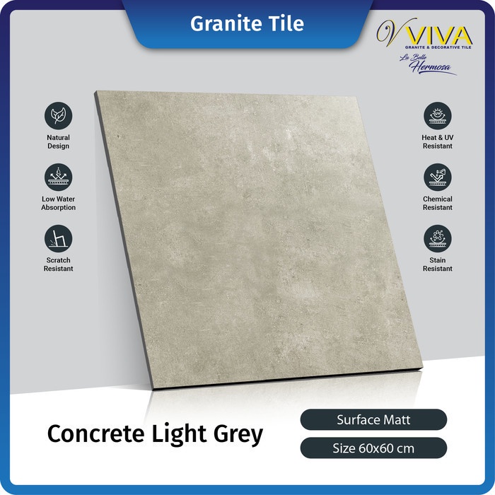 Viva Granite Tile Concrete Light Grey 60x60 Granit / Keramik Lantai