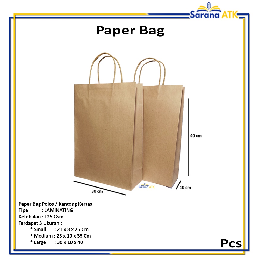 

Kantong Kertas Polos Coklat - Paper Bag Laminating 125 Gsm - Pcs