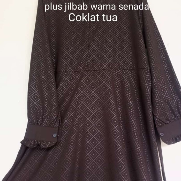 best -Gamis syari wolfis wollpeach silky embos set khimar cadar murah - Abu pandan, M