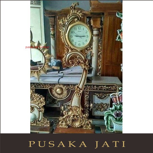 Lemari Jam Ukiran Emas Asli Jepara Pusaka jati furniturre