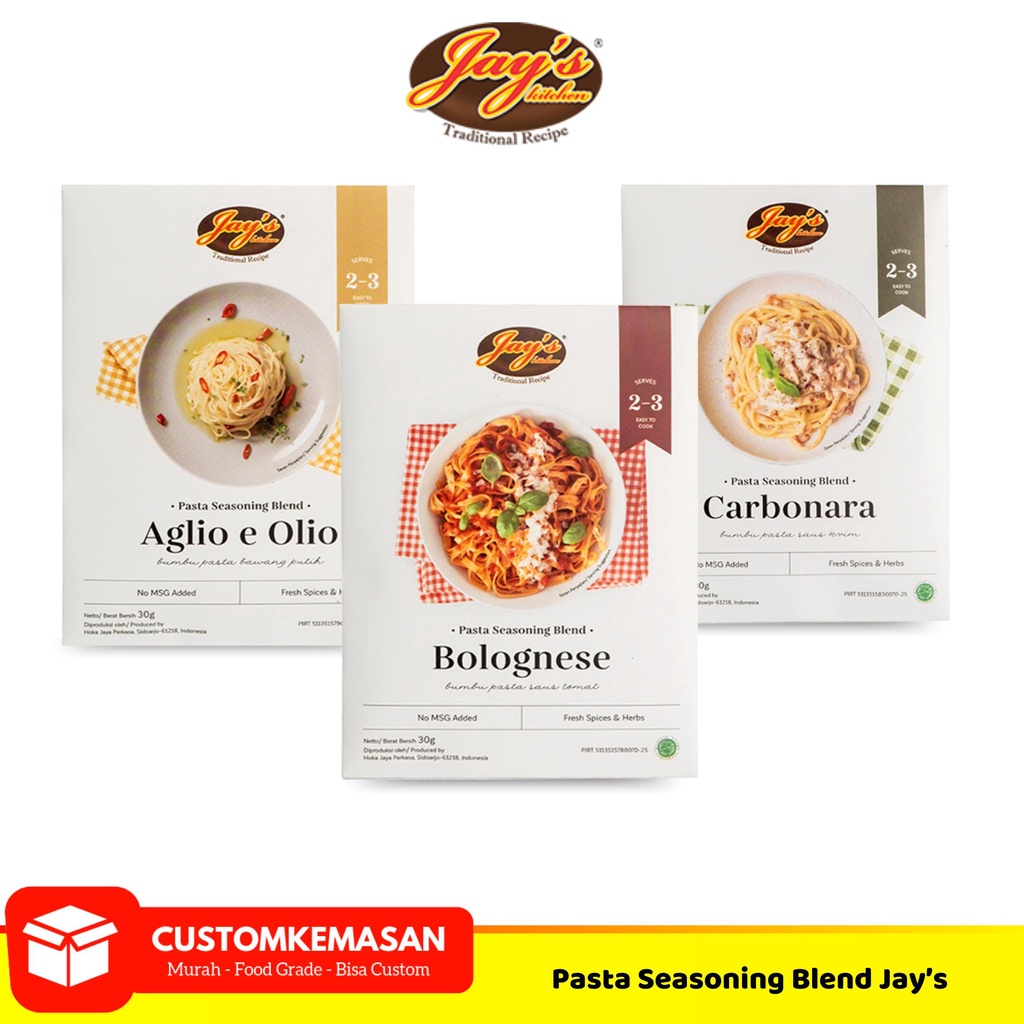

Jays Pasta Seasoning Blend / Bumbu Instan / Aglio Olio Pasta / Carbonara Pasta / Saos Bolognese / Saus Spaghetti / Bolognese Sauce / Saos Spageti Bolognese / Bumbu Pasta Spaghetti / Bumbu Spaghetti