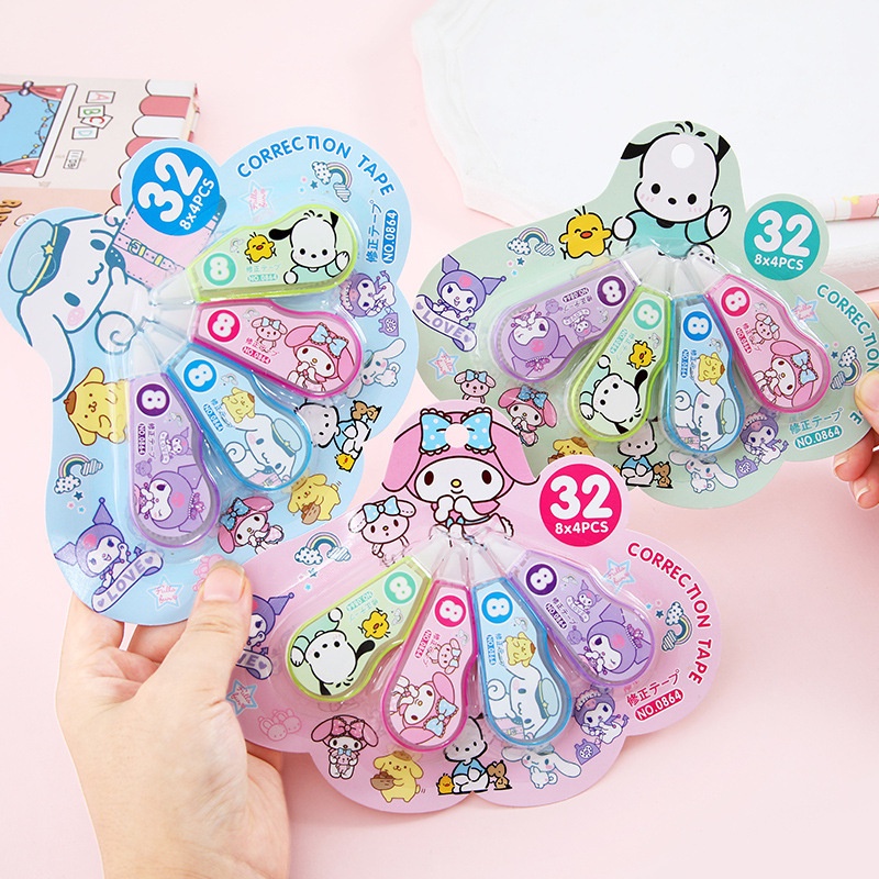 

TIP - EX SANRIO FAMILY ISI 4 PCS ( 8 M ) MOTIF SANRIO FAMILY / CORRECTION TAPE SANRIO / PENGHAPUS ROLL KERTAS