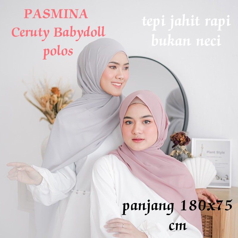 PROMO PASHMINA POLOS PANJANG BAHAN LEMBUT JATUH SIZE 200X75 CM JAHIT TEPI RAPIH KERUDUNG PASMINA