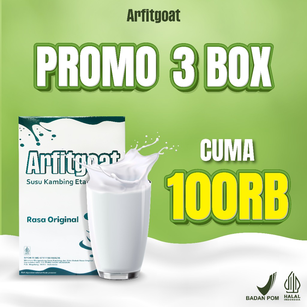 

PAKET 3 BOX Susu Kambing Etawa Arfitgoat Rasa Original Atasi Asam Urat Nyeri Sendi Osteoporosis