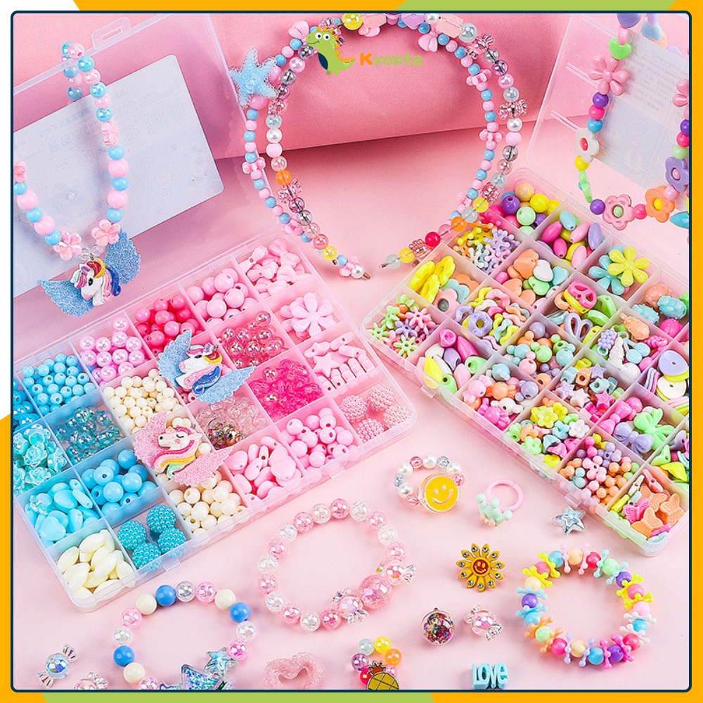 Kyopta Diy manik manik set Manik manik gelang set kotak dan tali Set manik manik lengkap