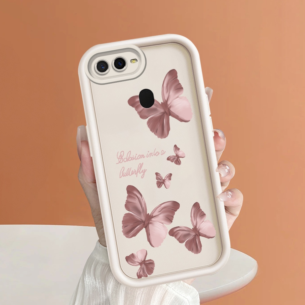 Casing Kupu-Kupu Untuk For OPPO A7 A5S A12 A12S Phone Softcase Case Soft Kesing Sofcase Pink butterf