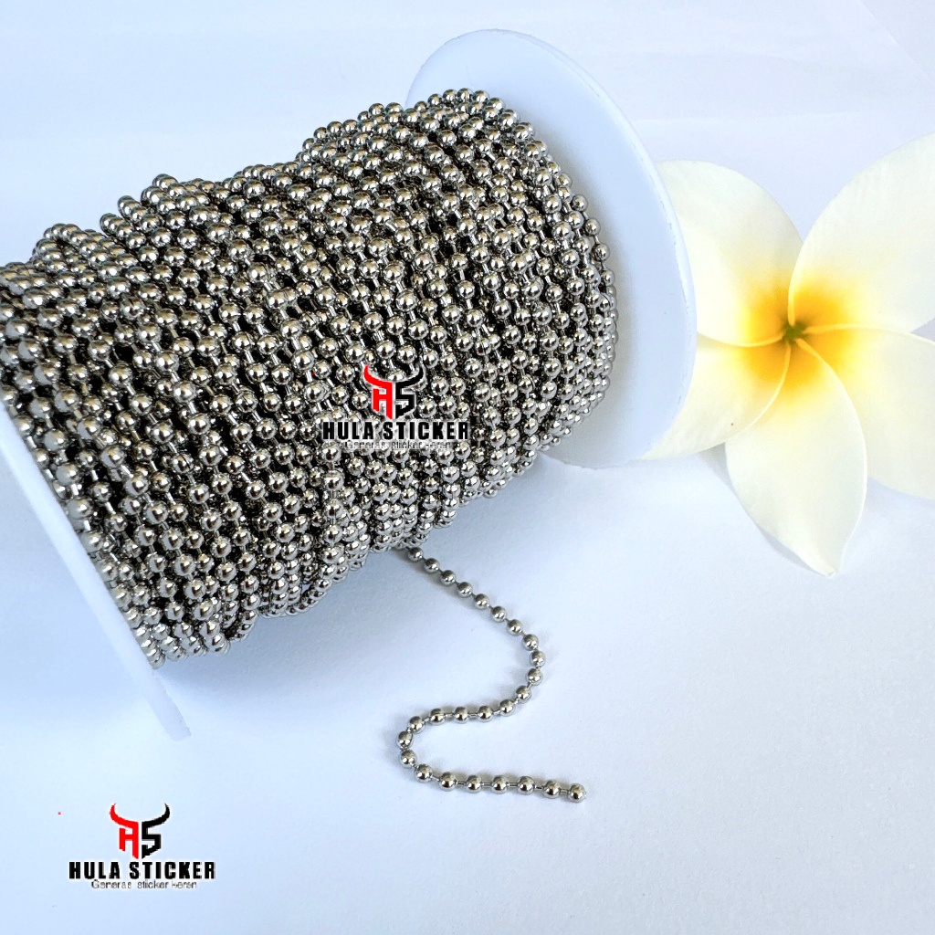 [METERAN] Rantai Kalung Titanium Stainless Steel 100% Anti Karat Biji Bola Lada Silver Titanium 316L