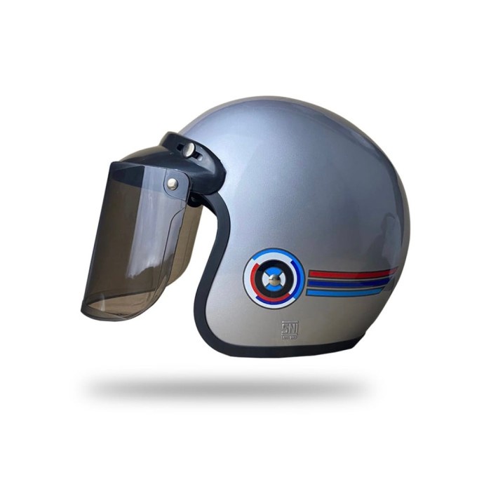 Helm Bogo Retro Classic Pria Wanita Cepol Hijab Dewasa Warna Terkini - Silver Gloss, Tanpa Kaca