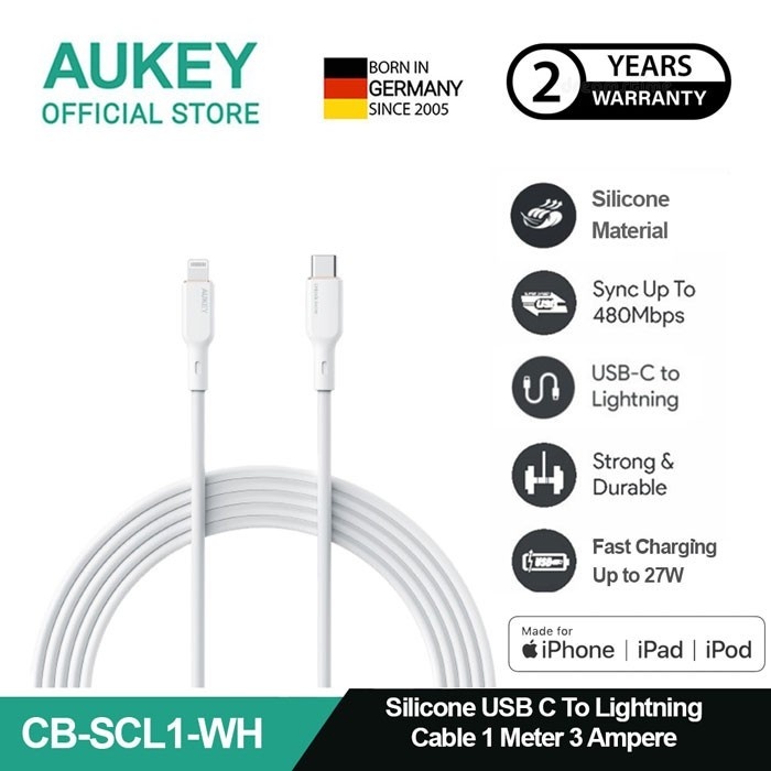 AUKEY Kabel Charger USB-C to Lightning MFI CB-SCL1 White Silicone 1M