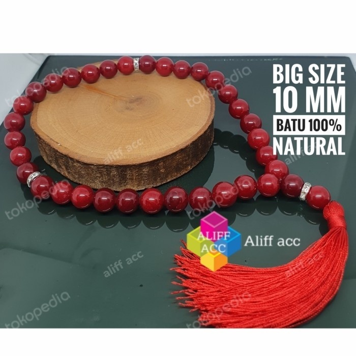 BIG SIZE 10 MM tasbih batu Giok merah 33 butir 100% natural