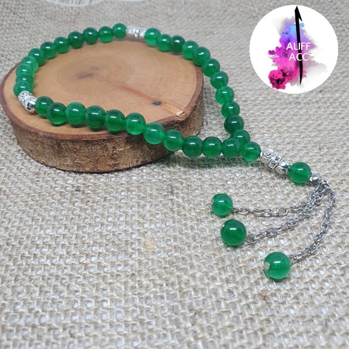 tasbih batu giok hijau 33 butir mm8 1000% asli
