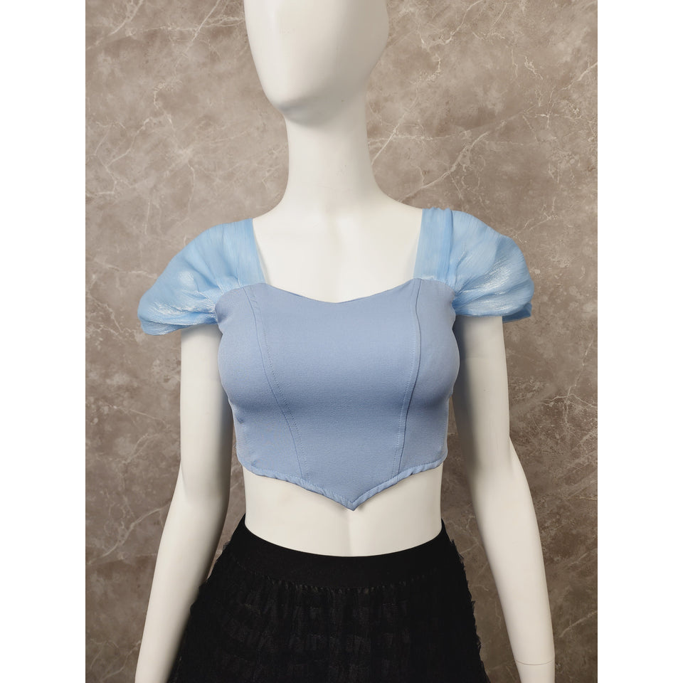 [AT145] - Atasan Croptop Wanita Kemben Square Neck Lengan Organza