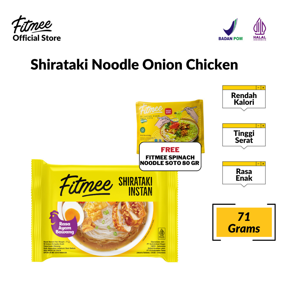 

Fitmee Mie Instan Sehat Shirataki Ayam Bawang FREE Bayam Soto