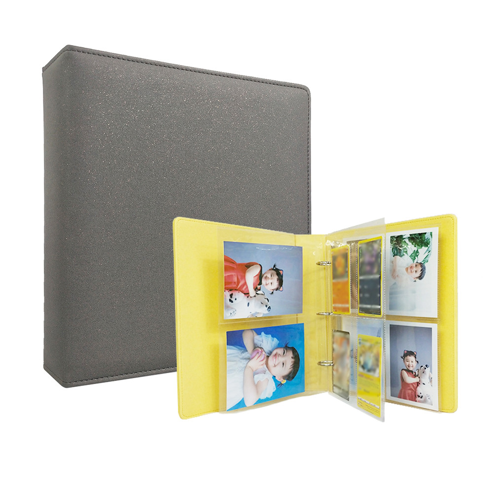 

PLRBOK A5 Glitter Leather Photo Cards Album 3 Rings 7.6×9.8mm Kawaii Cute Binder Photocard 20 Sheets 4 Pockets Sleeves 80 Photos