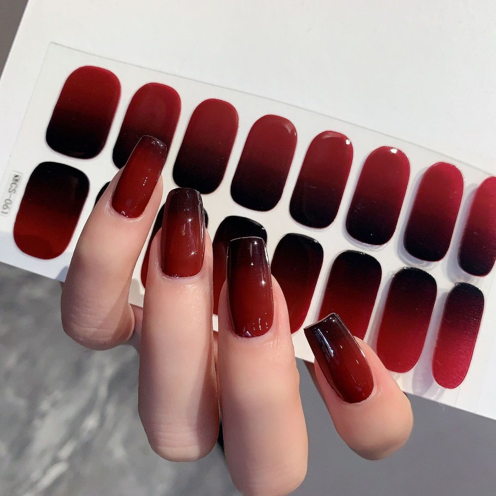 

Semi-cured Gel Nail Stickers Solid Color Nail Semi-baked Tips Full Paste Nail Decals UV Lamp Need