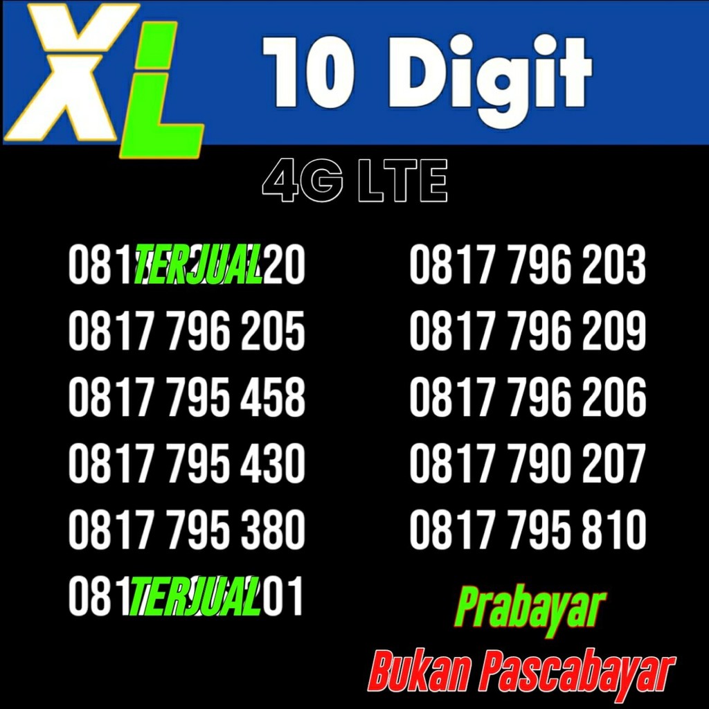 Nomor cantik XL 10 Digit Kartu perdana XL 10 digit PRABAYAR