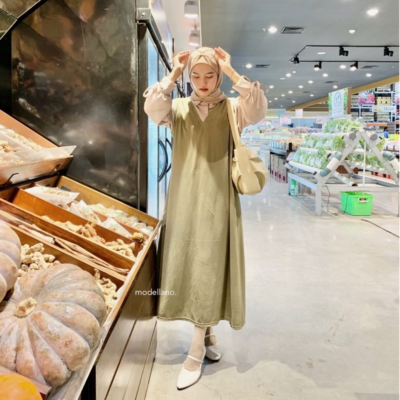 [𝗚𝗹𝗮𝗺𝗼𝗿𝗮] Yubin Overall Polos Dress Korean Look Mayung Jumbo XXl Bigsize - Sage Green