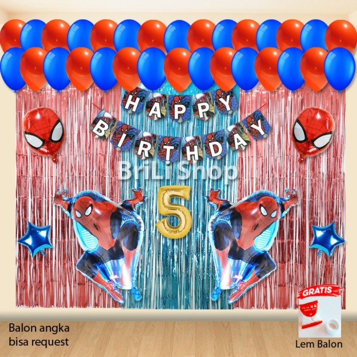 [Aksesoris Pesta] Paket Set Dekorasi Ulang Tahun Anak Spiderman Pesta Ultah Spider Man - Paket 4, An
