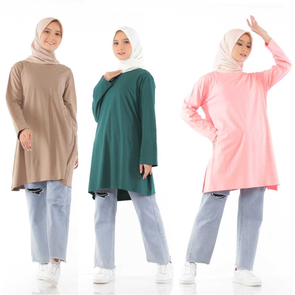 DE43W KAOS POLOS TUNIK WANITA JUMBO LENGAN PANJANG COTTON COMBED 24S
