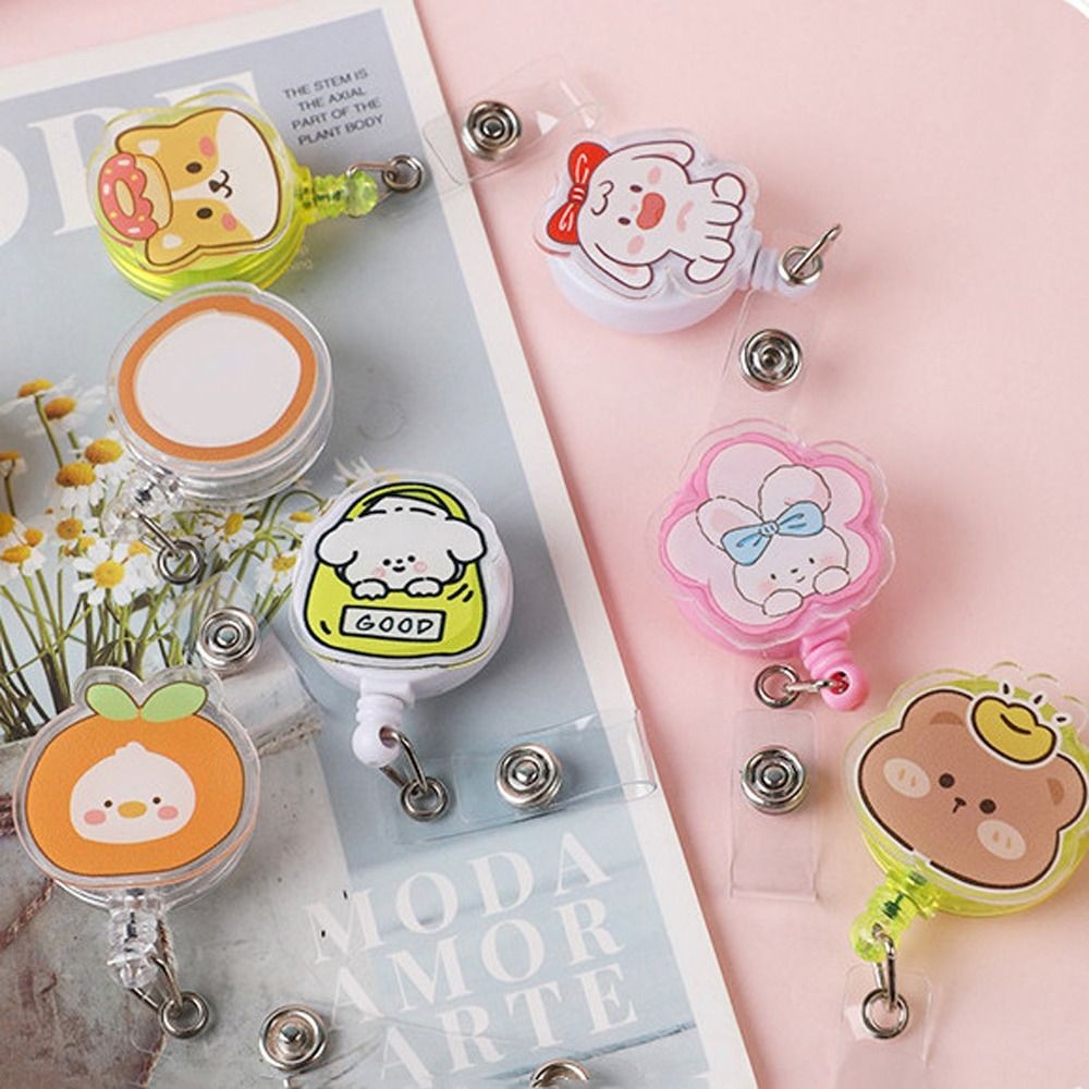 

Easy To Pull Badge Holder Clips Cute Colors Name Card Retractable Badge Reel Exhibition Enfermera Cartoon ID Card Holder