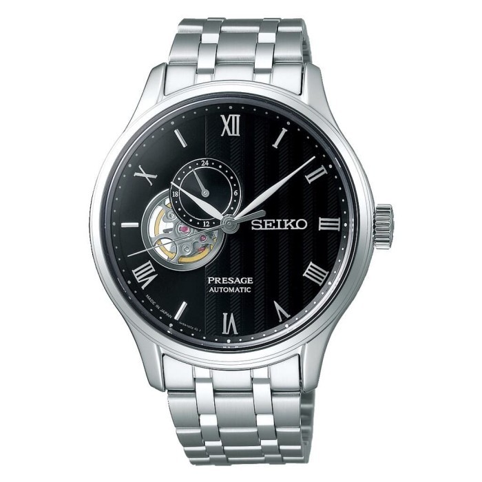 JAM TANGAN PRIA SEIKO SSA377J1 PRESAGE AUTOMATIC OPEN HEART KARESANSUI STAINLESS STRAP BLACK SILVER