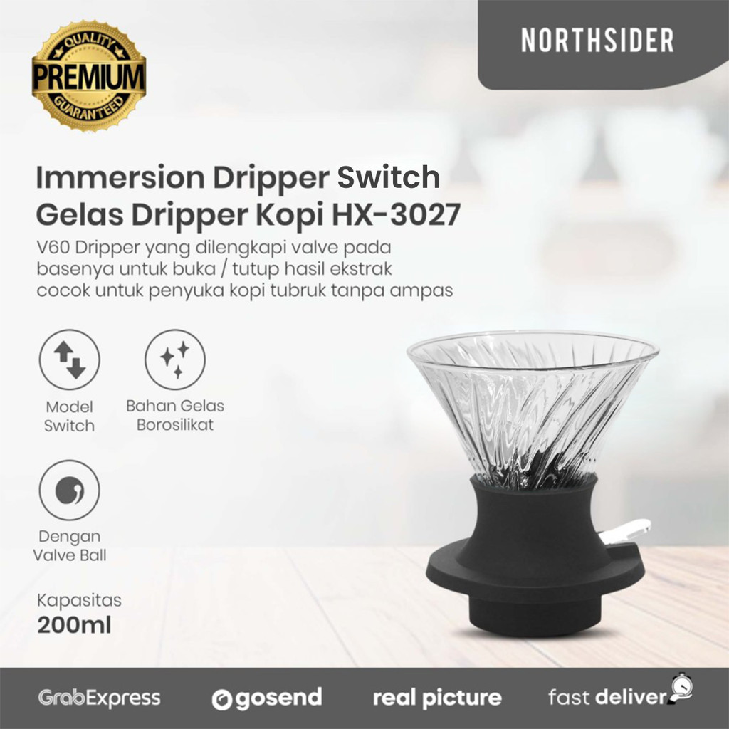 Immersion dripper switch 200ml v60 glass clever drip kopi YRP-FCUP007