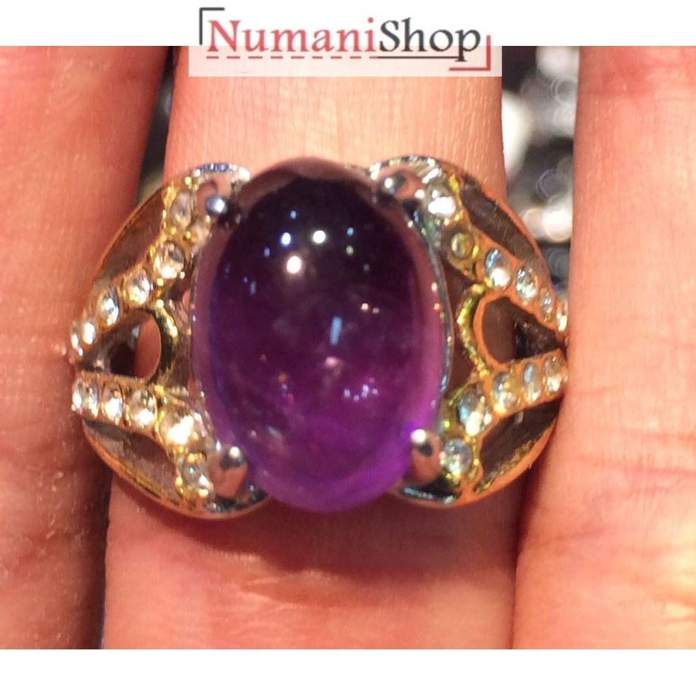 Cincin Titanium Wanita Batu Kecubung Amethyst HQ