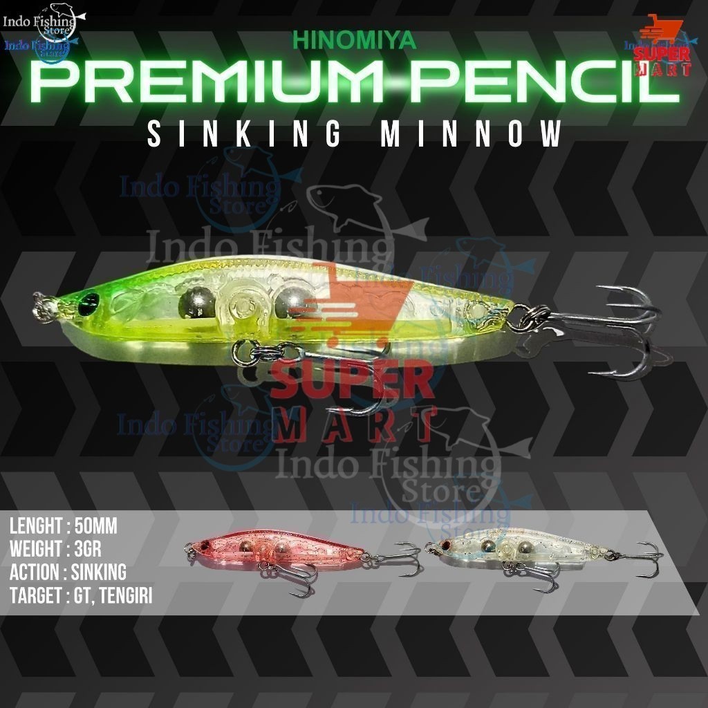 Supermart Surabaya Umpan HINOMIYA Premium Pencil 5cm 3gr Sinking Minnow Lure Mancing Casting UL Pera