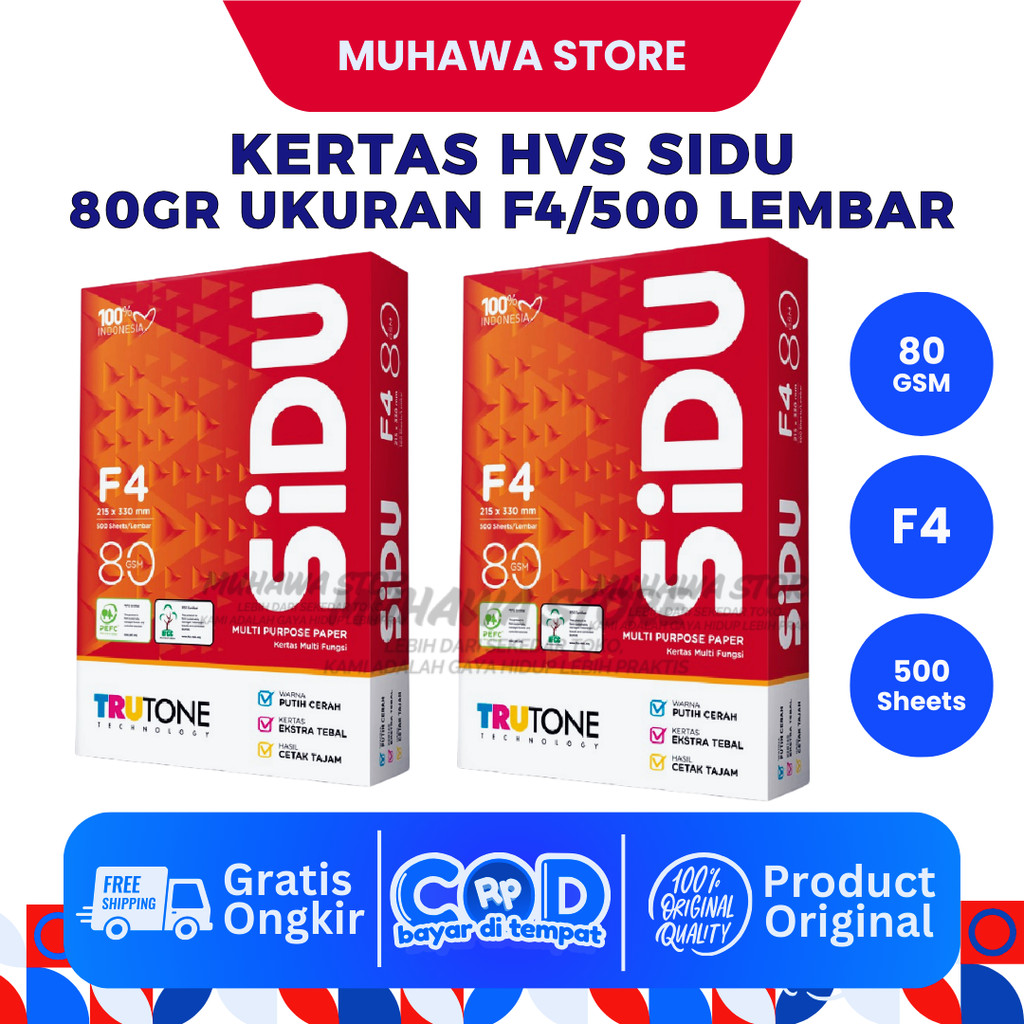 

KERTAS HVS SiDU KERTAS MULTIFUNGSI SiDU Kertas Fotocopy 80 GSM F4 ISI 500 LEMBAR 1 RIM