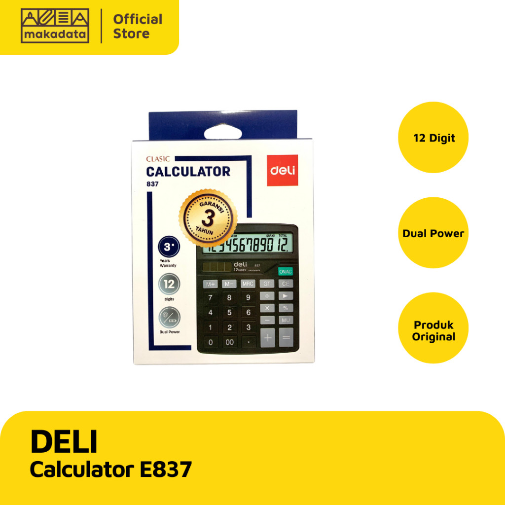 

BOBOMART X DELI CALCULATOR / KALKULATOR E837 BLACK (1 PCS) MURAH