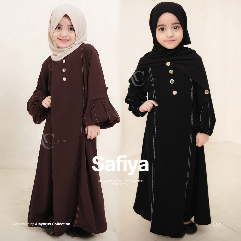 KS80 Alaydrus Collection Safiya Abaya kids Hitam Turkey Gamis Syari Muslimah Bahan Jetblack Hitam Ko