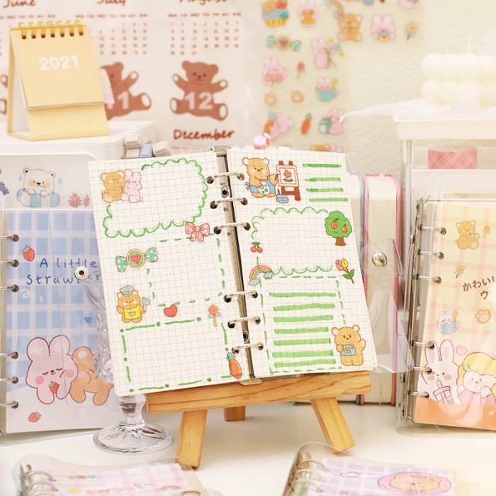 

Binder A6 Diary Book Korea style buku diary set isi 100 lembar Lucu - Purple Bear