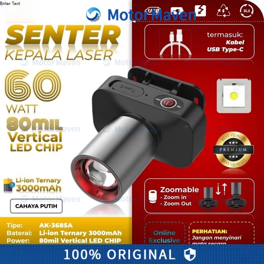 SENTER KEPALA AOKI LED ZOOM AK-3685A & AK-3686K 60W / AOKI HEADLAMP AOKI AK-3685A & AK-3686K 60 Watt