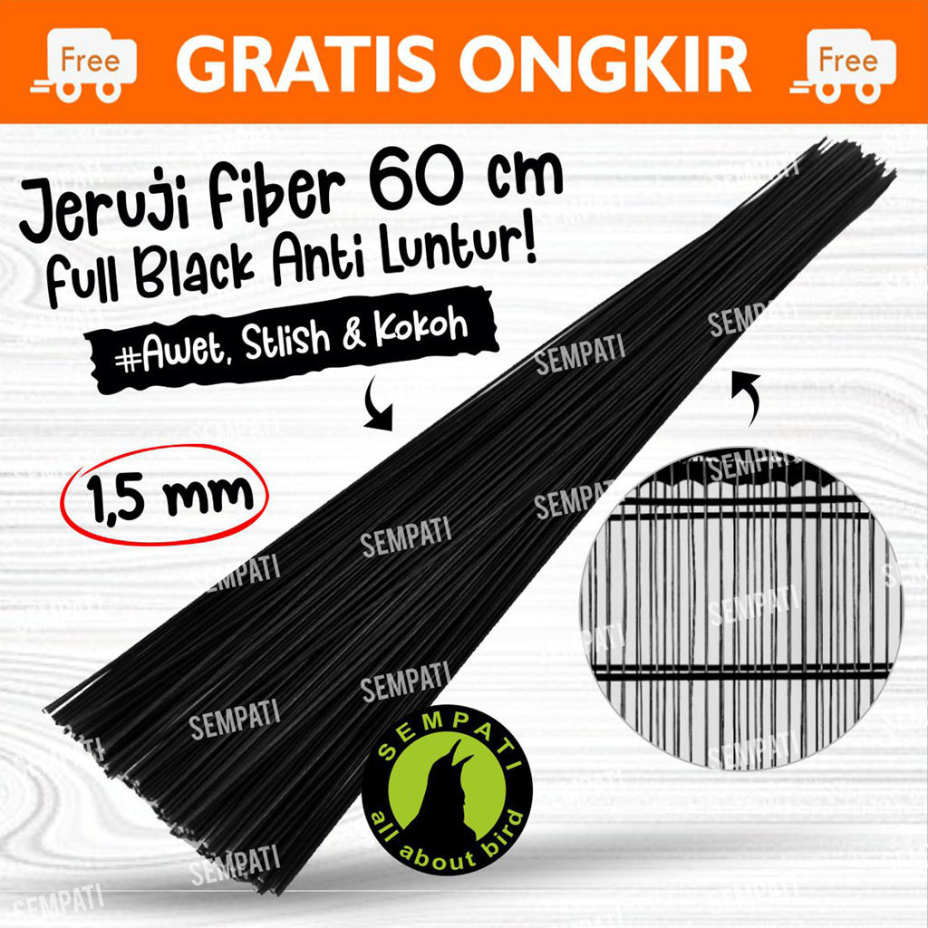 SEMPATI Ruji Jeruji Fiber Hitam Lebar 1.5 Mm Panjang 60 Cm Ruji Jeruji Sangkar Ruji Kandang Burung B