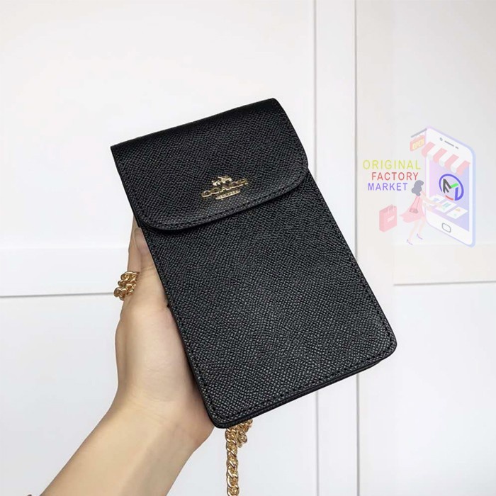 TAS COACH 37543 Crossbody Phone Bag Crossgrain Black Leather ORIGINAL Lls