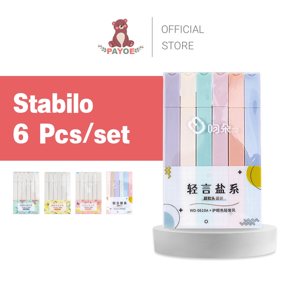 

PAYOE Stabilo/stabillo Warna/ Stabilo Isi 6 Warna Pastel/ Stabilo Highlighter Maker Pastel/ Alat Tulis Kantor