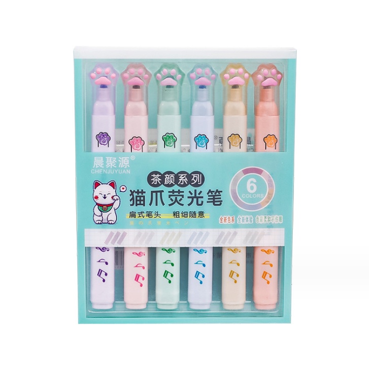 

J2 - Highlighter 6 warna kombinasi motif cat claw Pen marker paw
