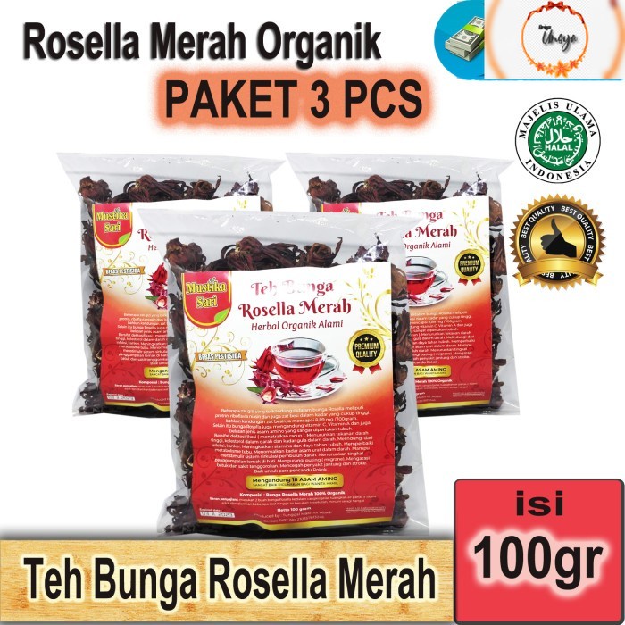

[ PAKET 3 pcs ] Teh ROSELLA MERAH MUSTIKA SARI Curah Bunga - 100gram