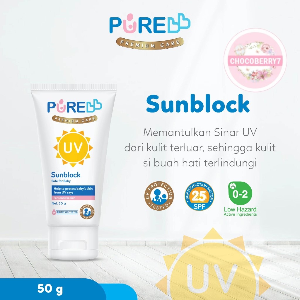 Pure BB Baby Kids SunBlock SPF 25 50 gram Sun Block Sunscreen Bayi dan Anak-anak SPF25 - Keranjang S